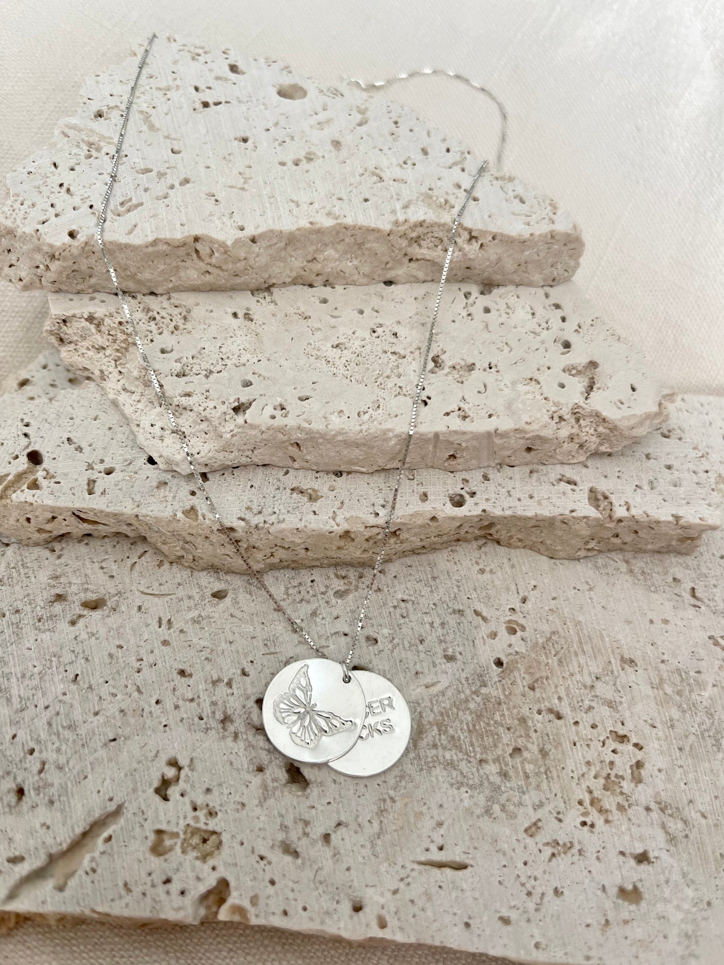 Double Stamp Silver Necklace