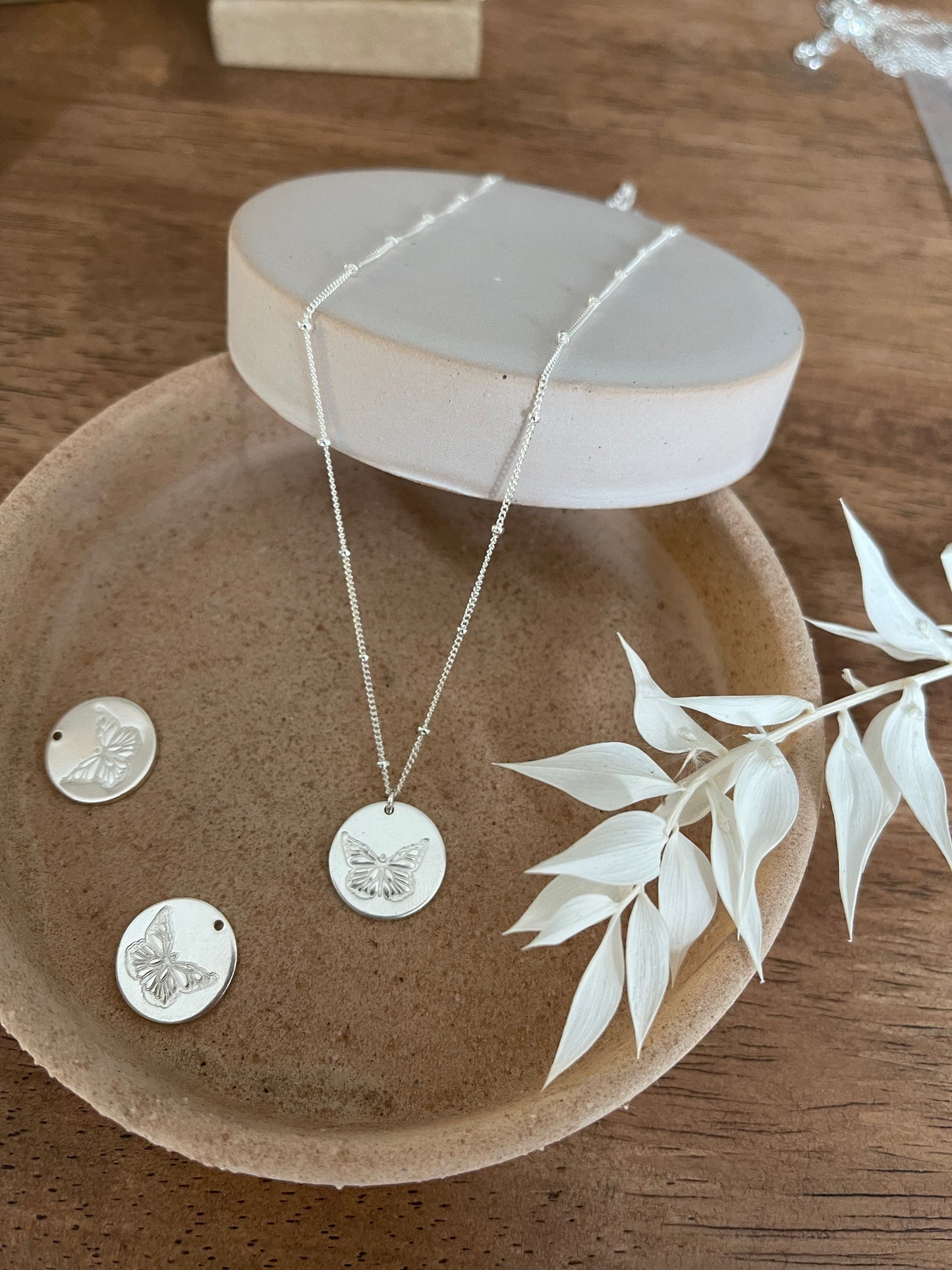 Butterfly Stamped Silver Necklace