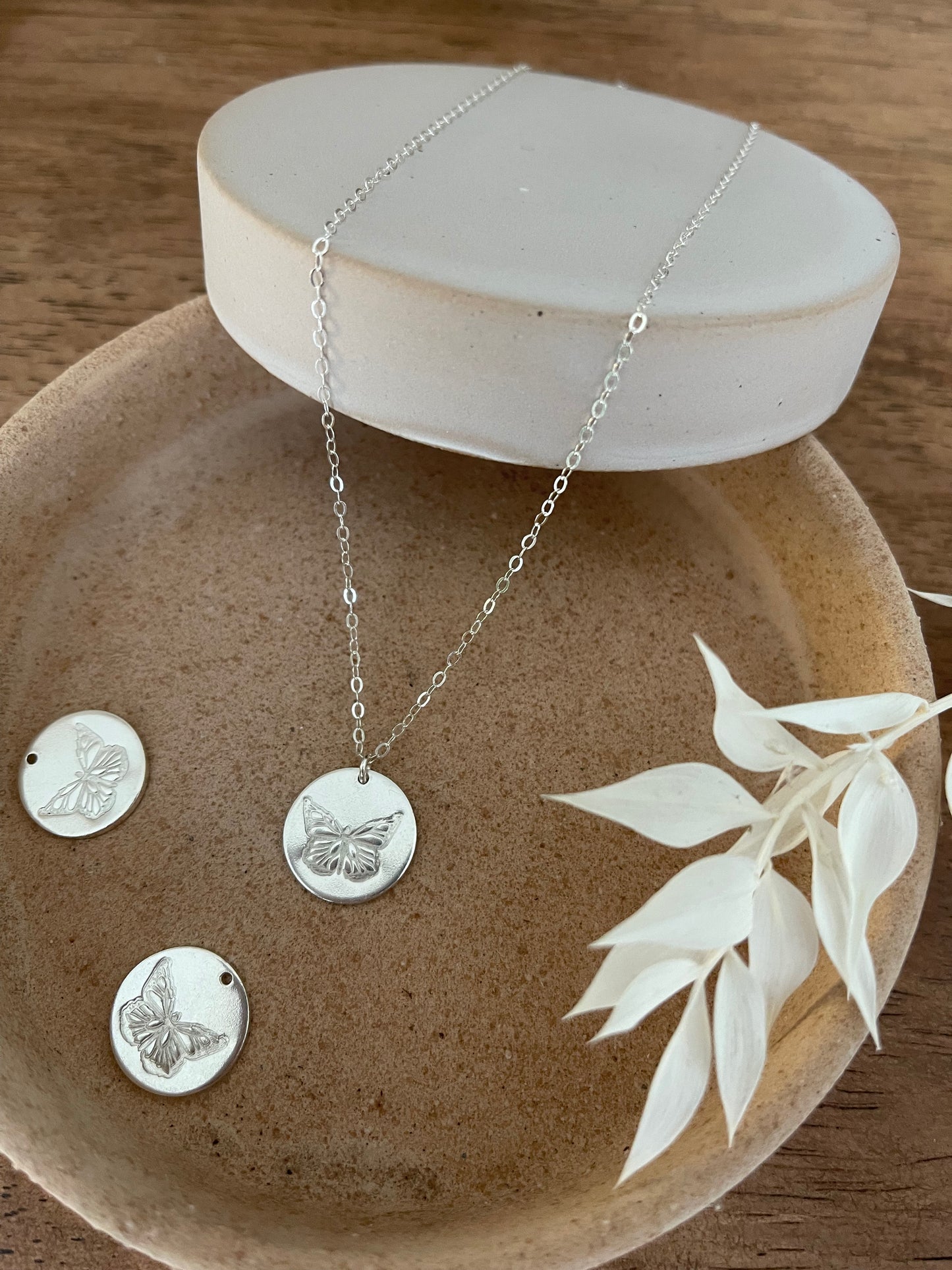 Butterfly Stamped Silver Necklace
