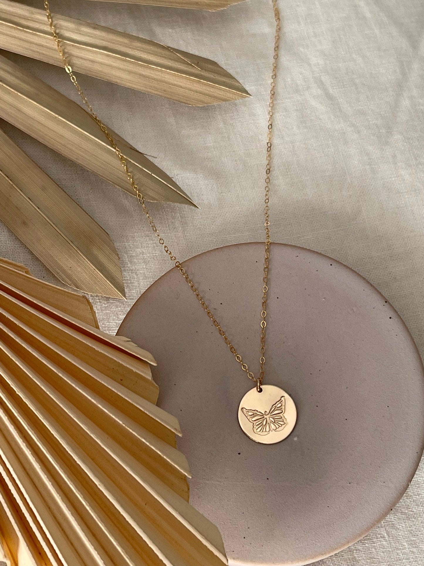 Butterfly Stamped Gold Necklace