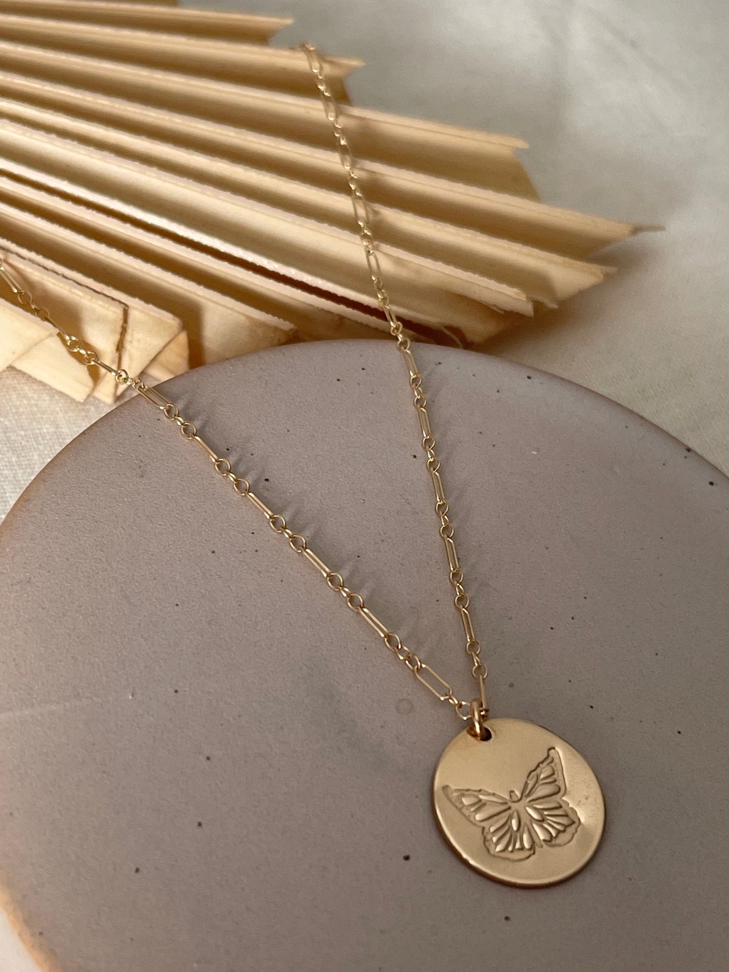 Butterfly Stamped Gold Necklace