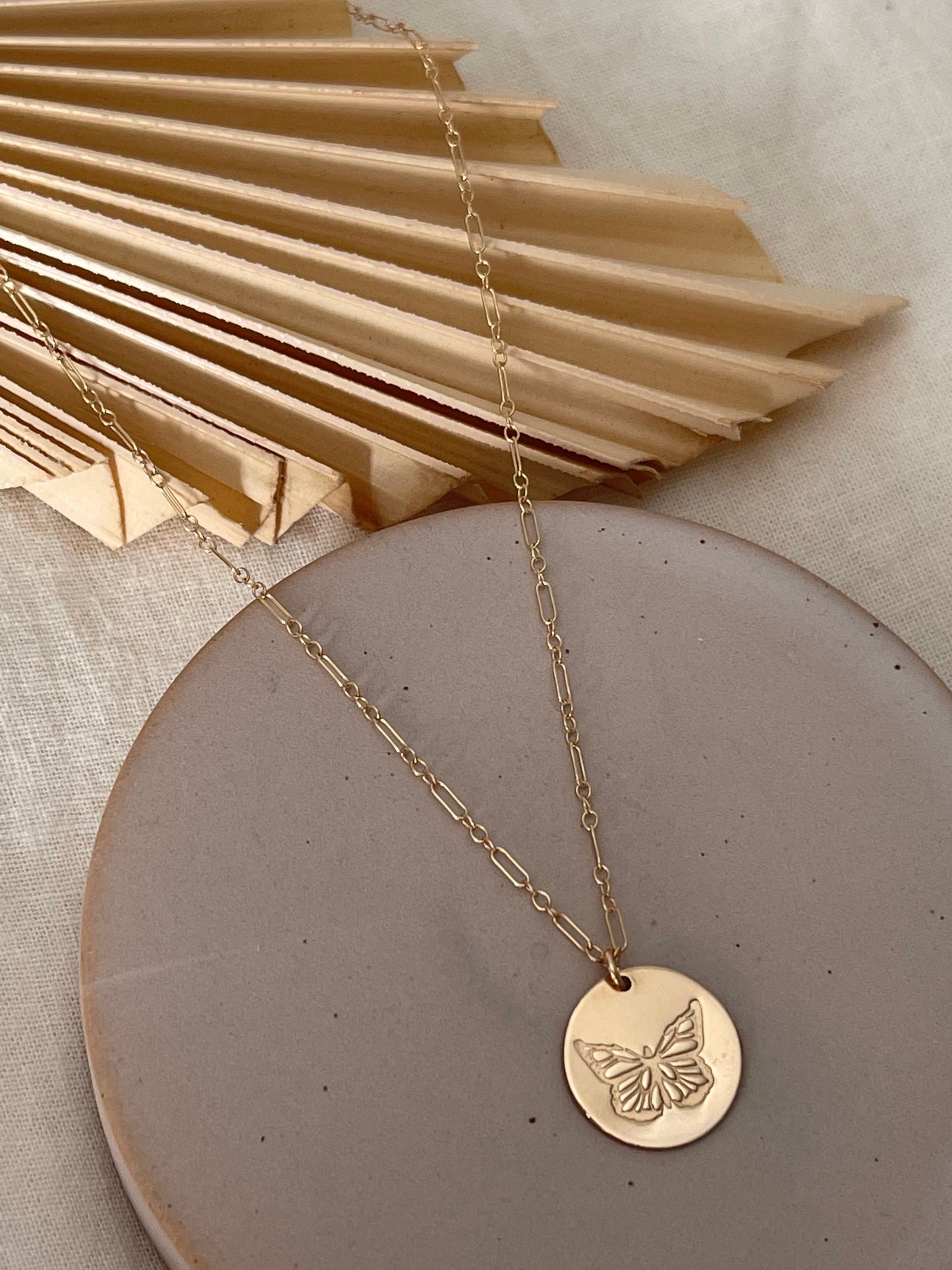 Butterfly Stamped Gold Necklace