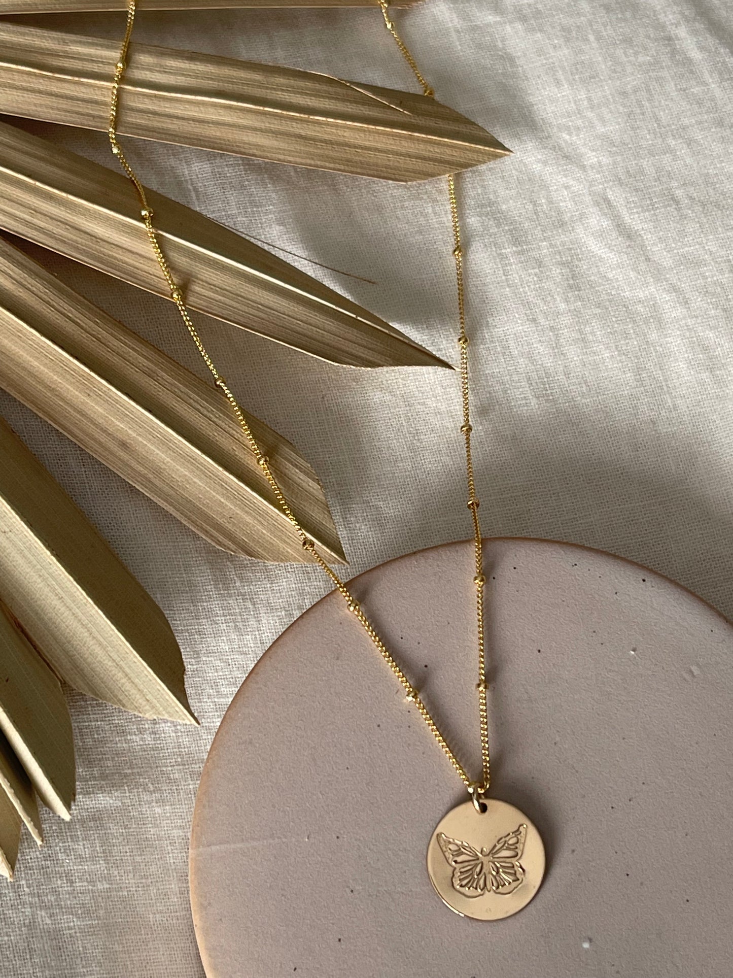 Butterfly Stamped Gold Necklace