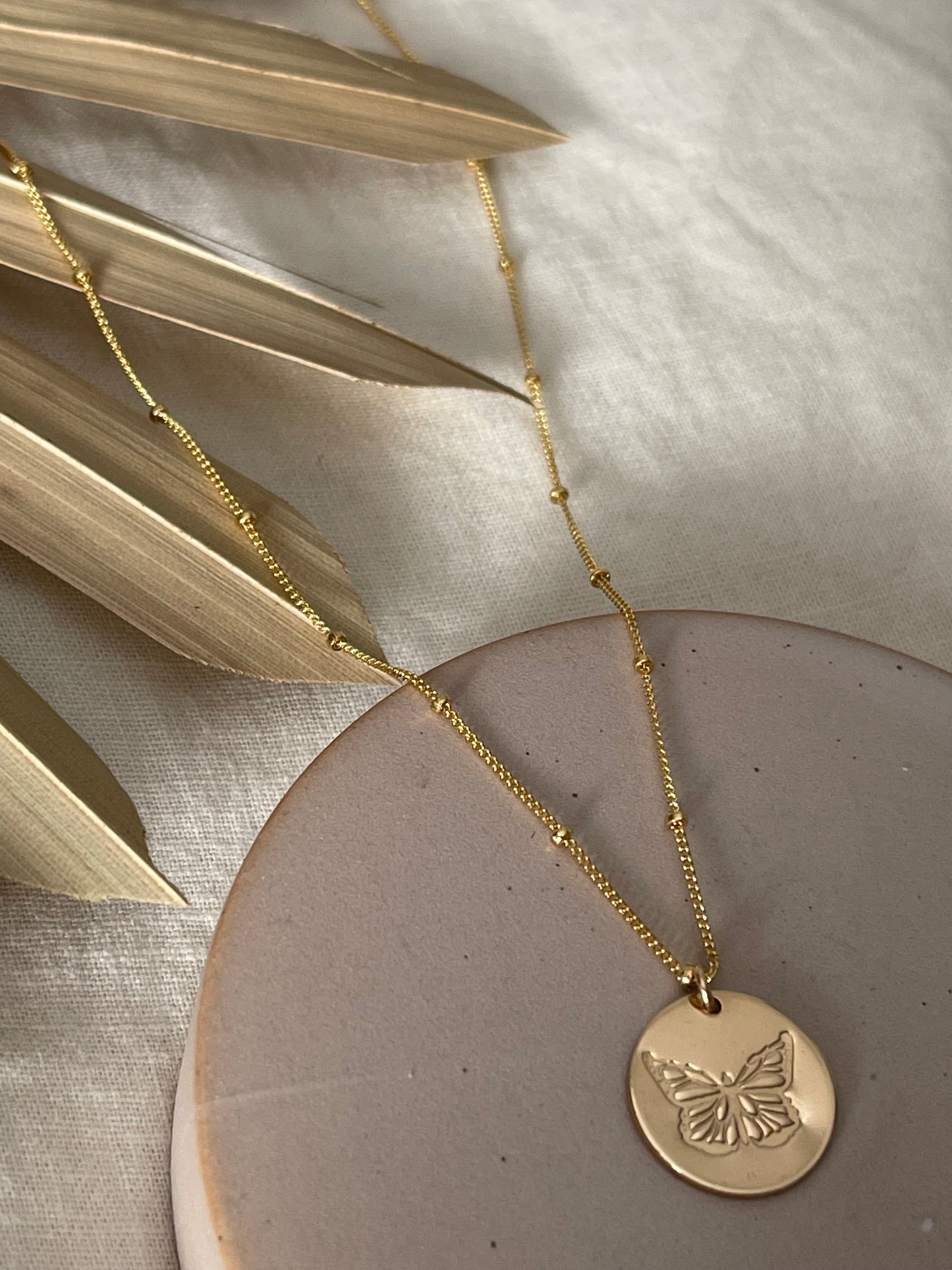 Butterfly Stamped Gold Necklace