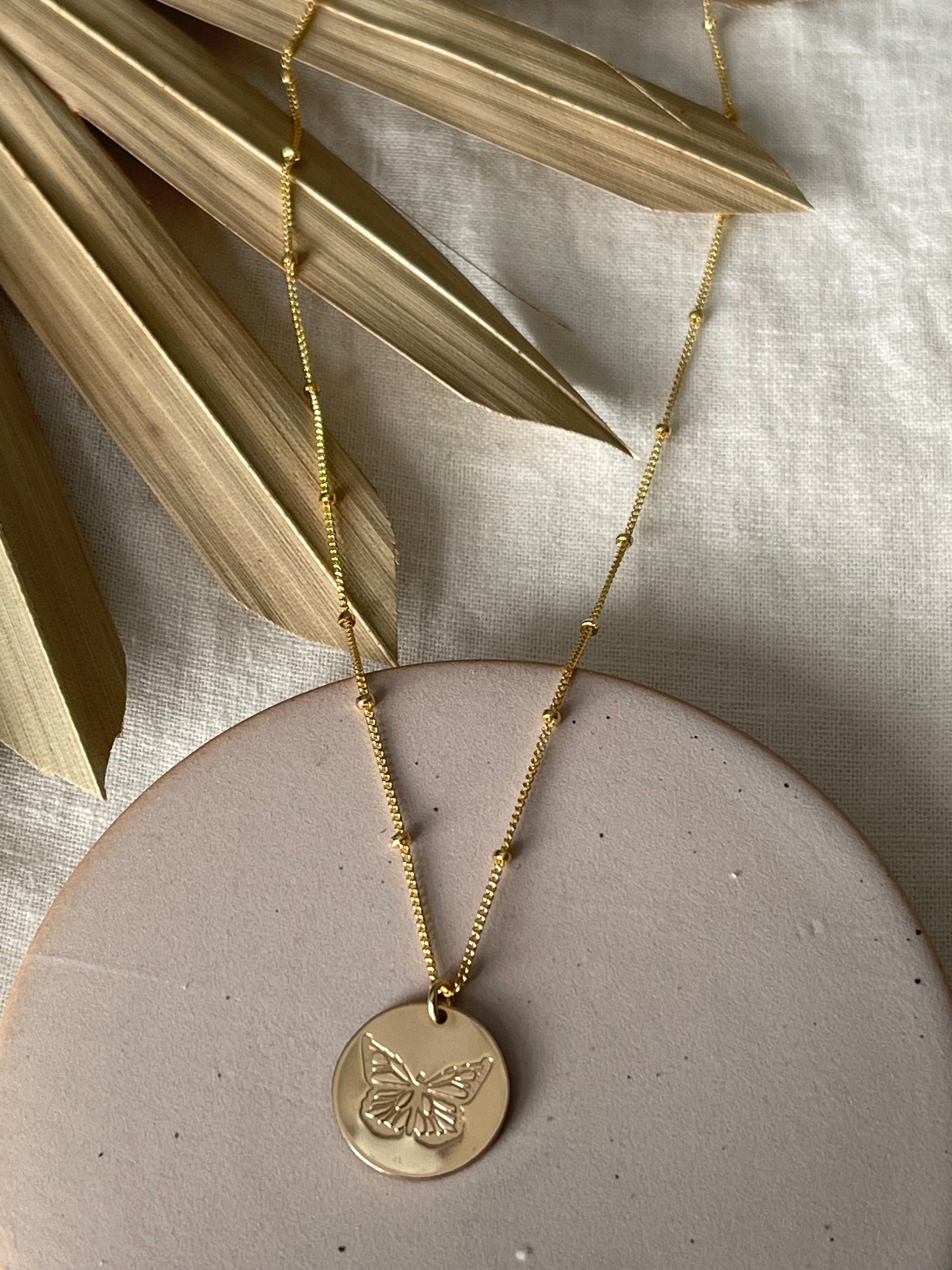 Butterfly Stamped Gold Necklace