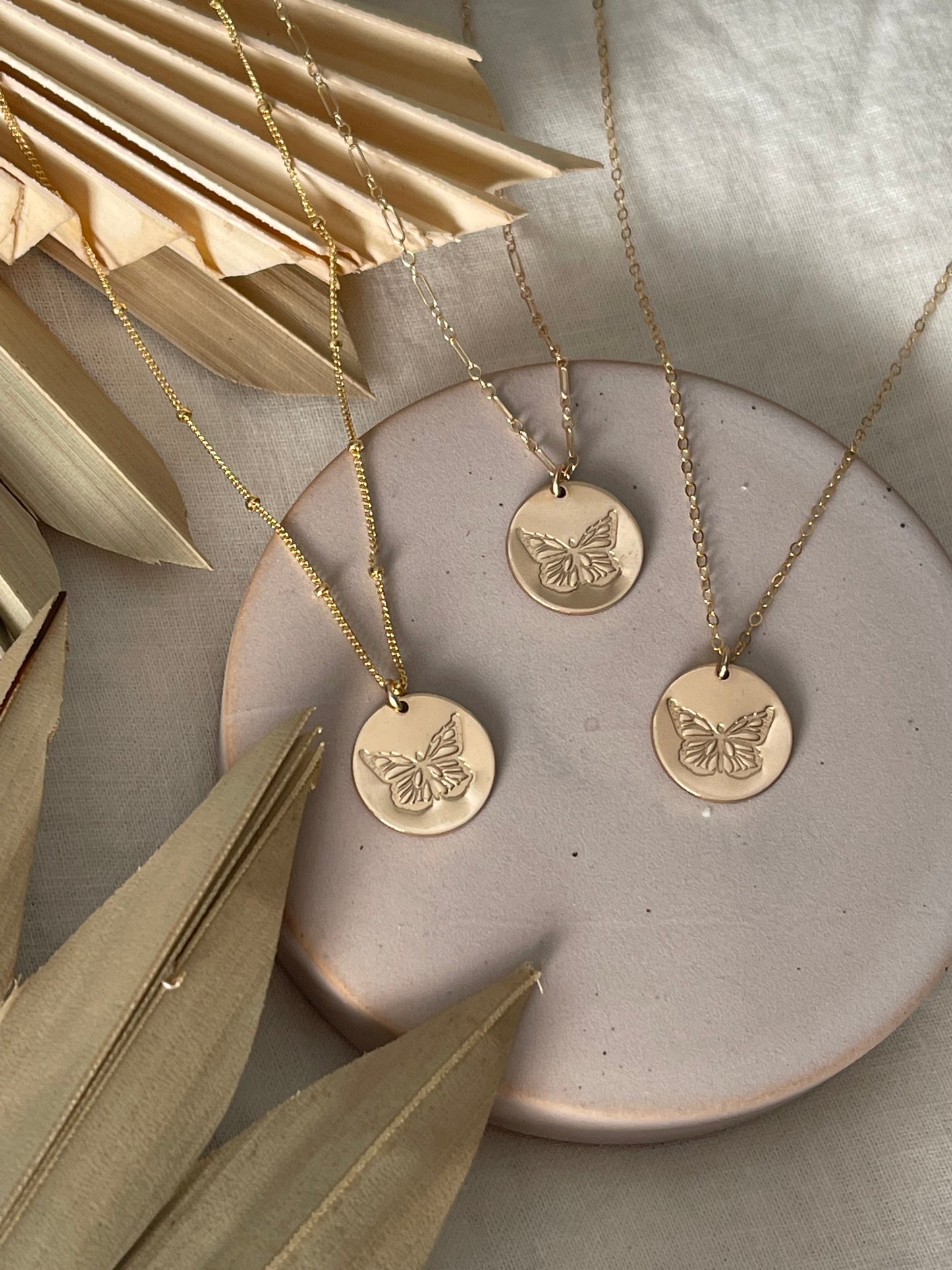 Butterfly Stamped Gold Necklace