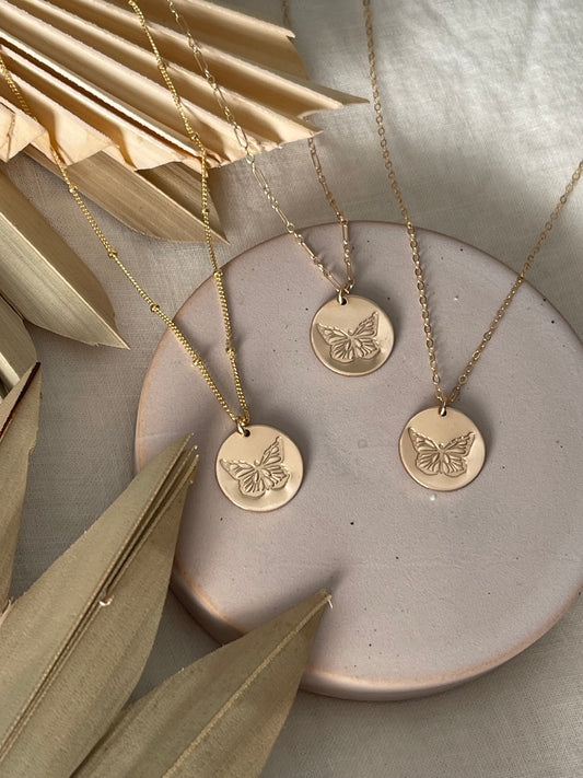 Butterfly Stamped Gold Necklace