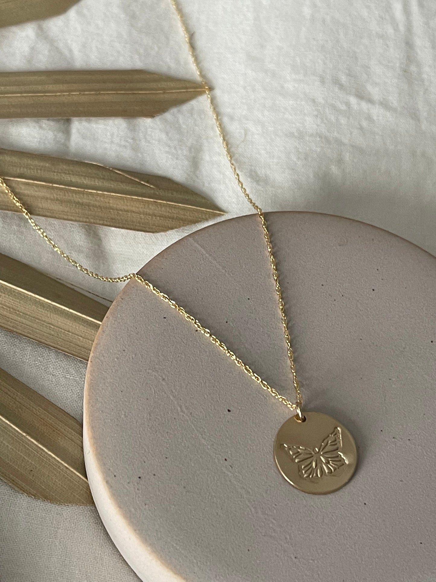 Butterfly Stamped Gold Necklace