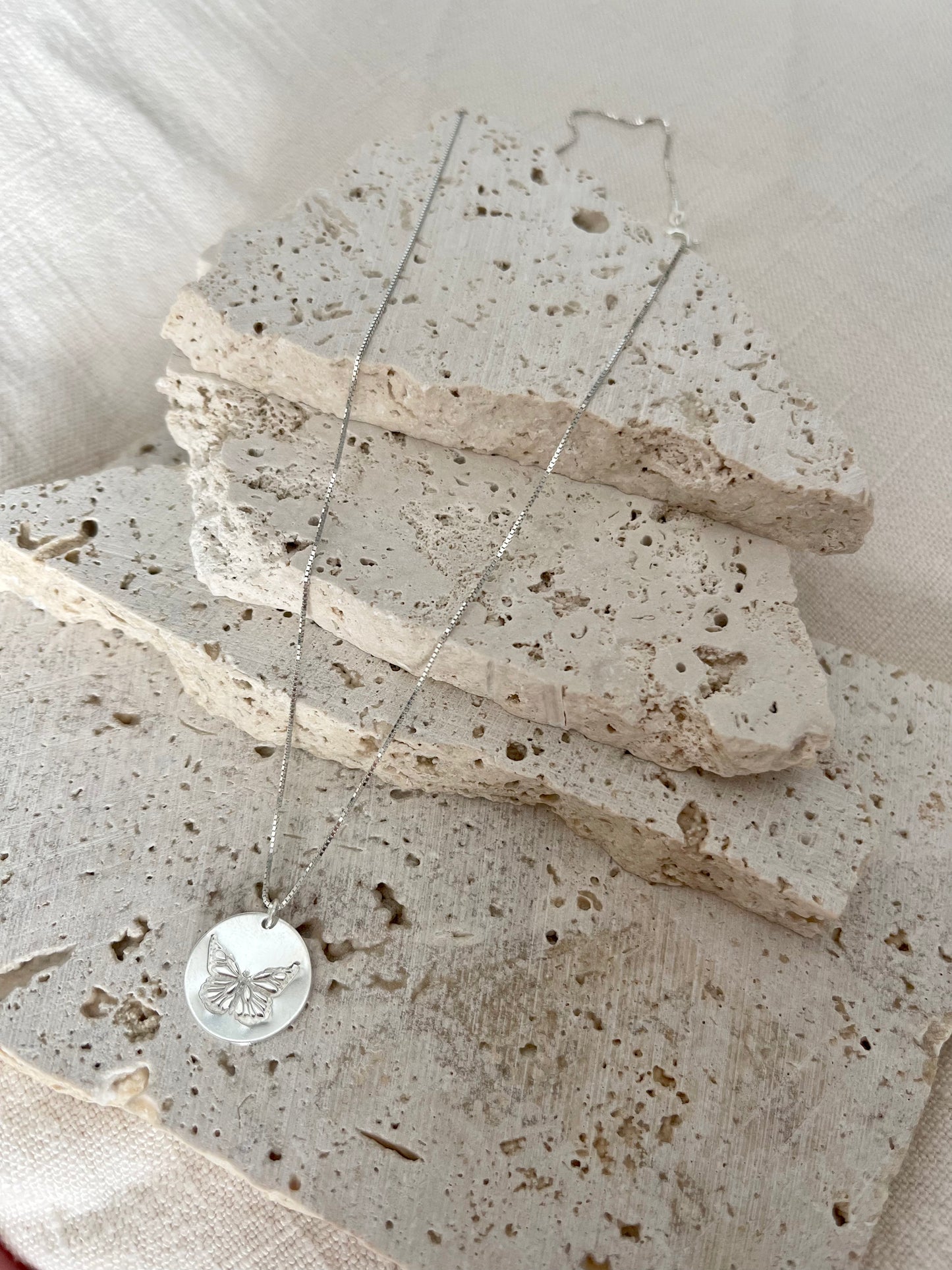 Butterfly Stamped Silver Necklace