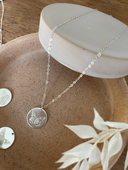 Butterfly Stamped Silver Necklace