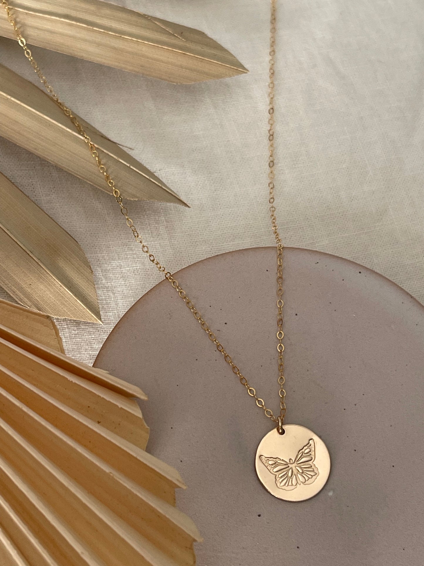 Butterfly Stamped Gold Necklace