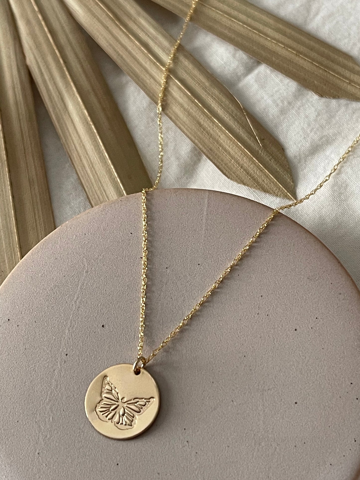 Butterfly Stamped Gold Necklace