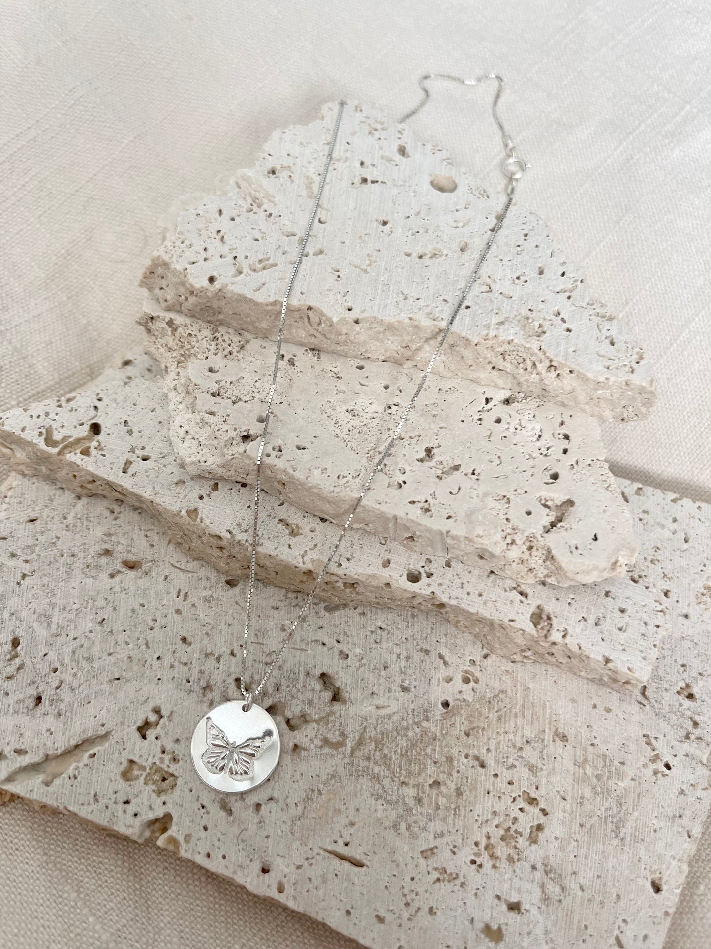 Butterfly Stamped Silver Necklace